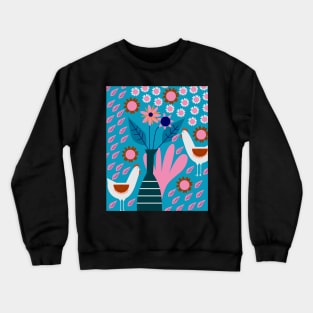 Hens in floral rain Crewneck Sweatshirt